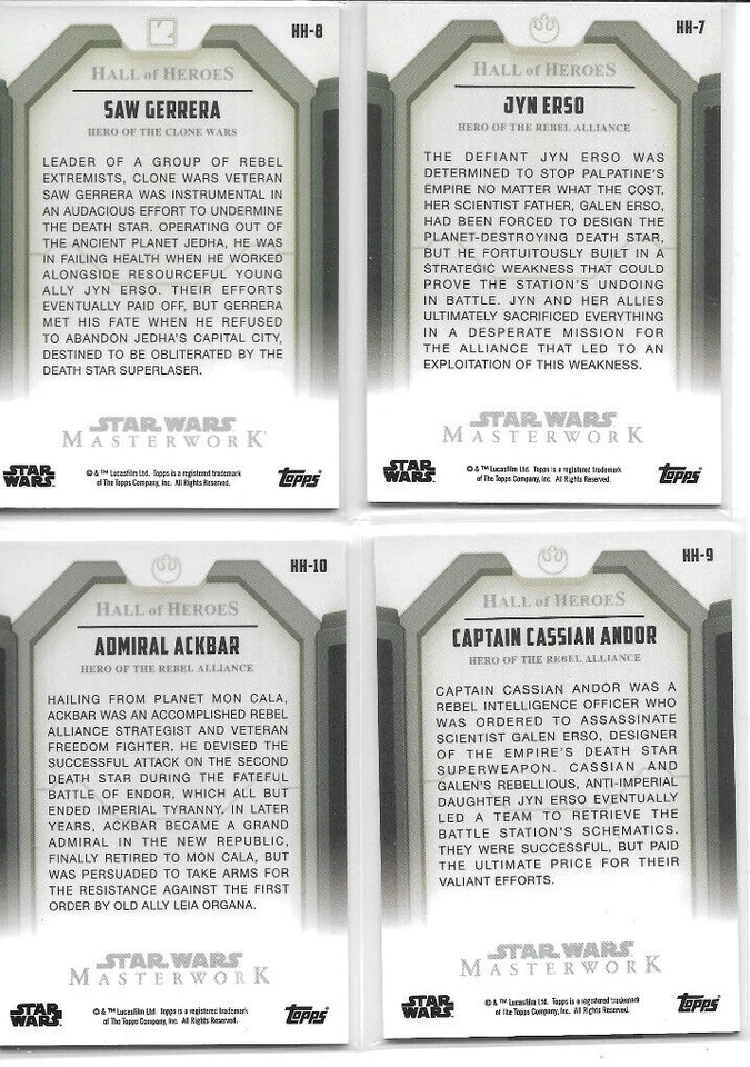 2017 Topps Star Wars Masterwork - Complete 10-card Hall Of Heroes Chase Set NM - Image 4 of 4