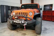 Fishbone Offroad Black Front Winch Bumper W/LEDs Full Width 07-18 Wranger JK