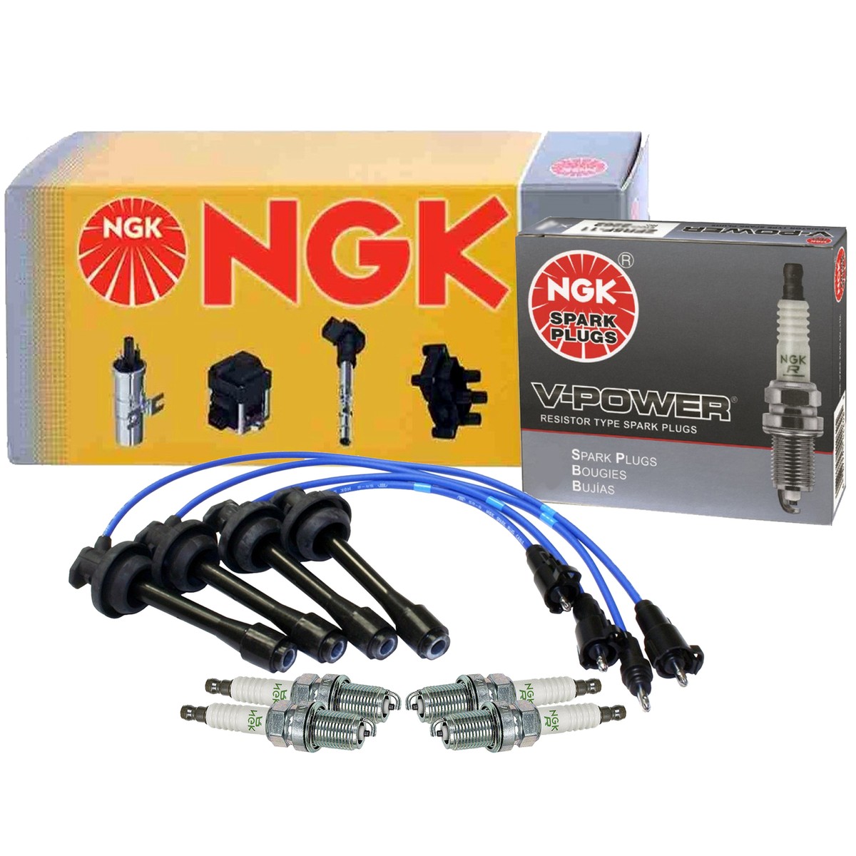NGK Wire & 4 V-Power Spark Plugs Kit For Toyota Corolla 1.8 L4 1ZZ