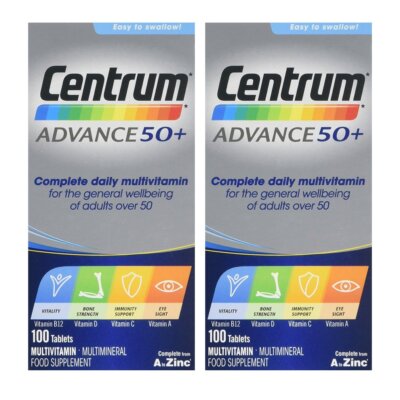 2 Packs of Centrum Advance 50 Plus - 100 Tablets = Total 200 Tablets