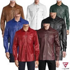 Men's Real Lambskin Soft Genuine Lightweight Full Sleeve Button up Leather Shirt