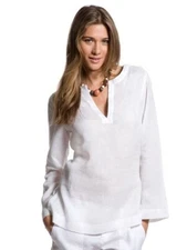 Island Company Women's Linen Mandarine Beach Tunic- White -RETAILS $145.00