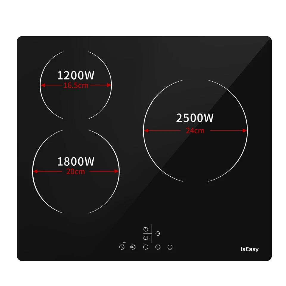 ISEASY Elektro-Kochfeld Glaskeramikkochfeld Autark Elektrokochfeld Rahmenlos Touch 59cm