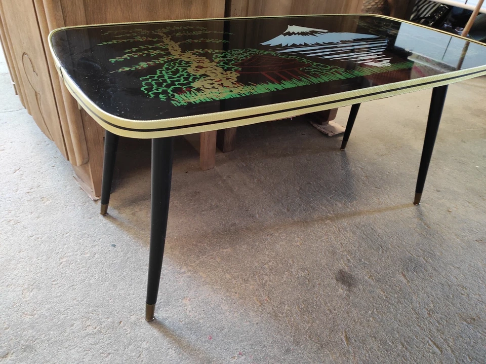 Ancienne Table basse Style Asiatique, Japon Pieds compas 90,5 x 44cm par 43,5cm - Photo 4/4