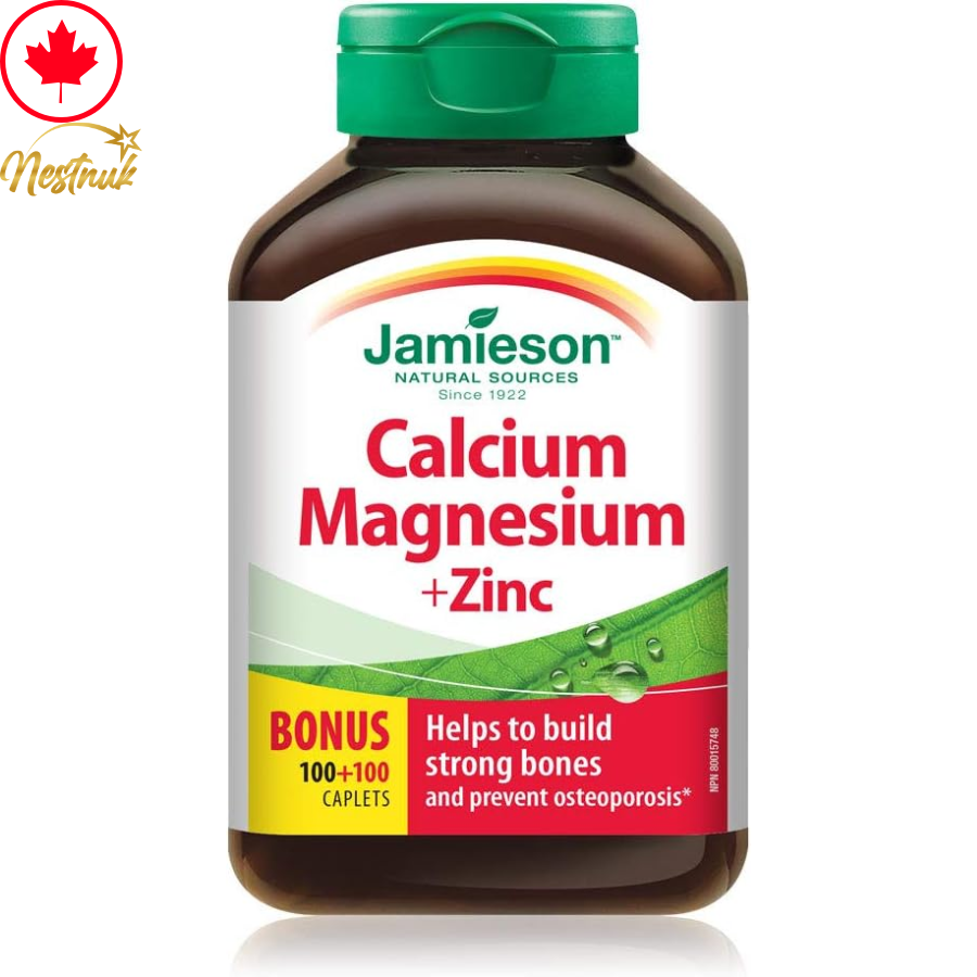 Jamieson Calcium Magnesium+Zinc Caplets, 100 + 100 Caplets | Bone Health Support