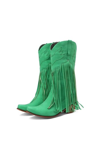 Ethnic Western Cowboy Boots Block Medium Heels Tassel Fringe Knee High Boots - Picture 20 of 29