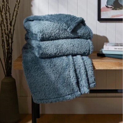Dunelm Teddy Bear Throw Fleece Large Pacific Blue Blanket 170 cm