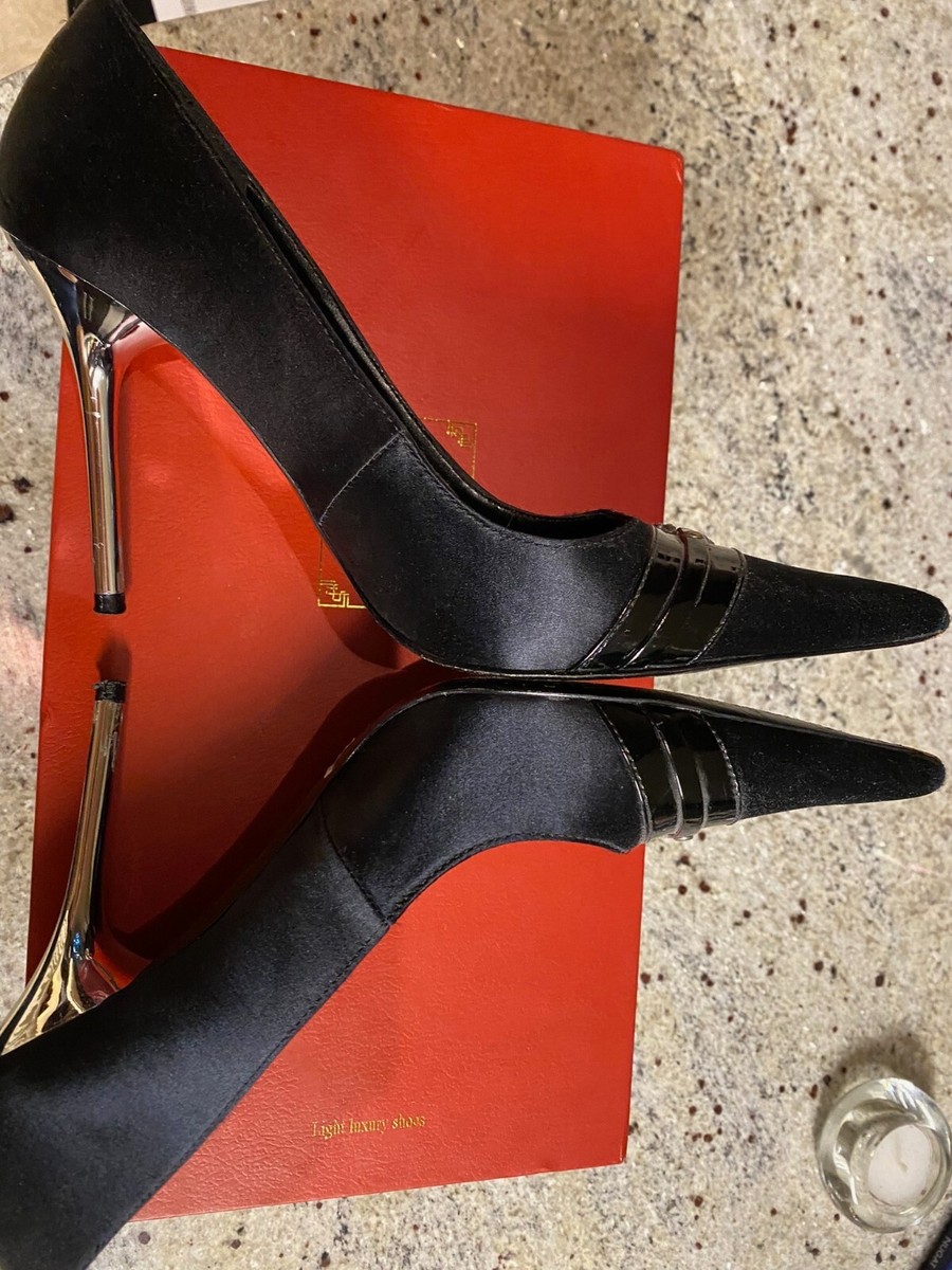 ALDO Ltd black satin diamond pointed toe pumps heels sz 37  display picture 3