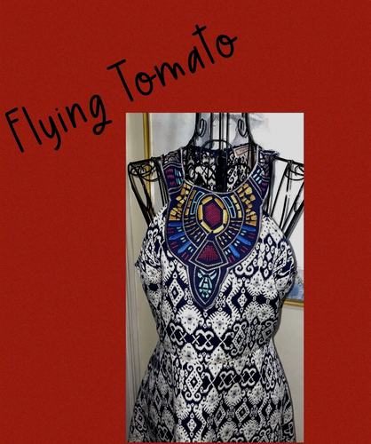 FLYING TOMATO Fit & Flare Dress-Black/White Jacquard-Embroidered Bodice-Boho-S - Picture 2 of 6