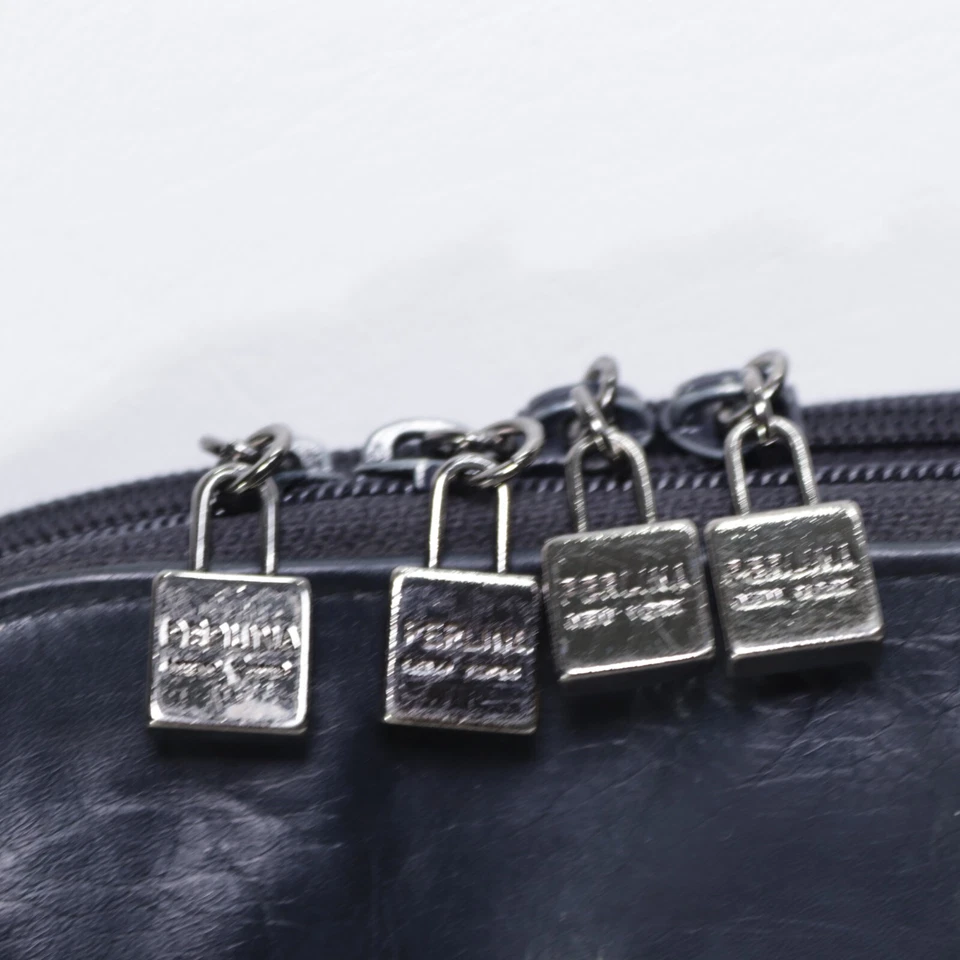 Bolso Bandolera Perlina De Colección M Azul Marino Cuero Liso Organizador Correa Ajustable Foto 3 de 4