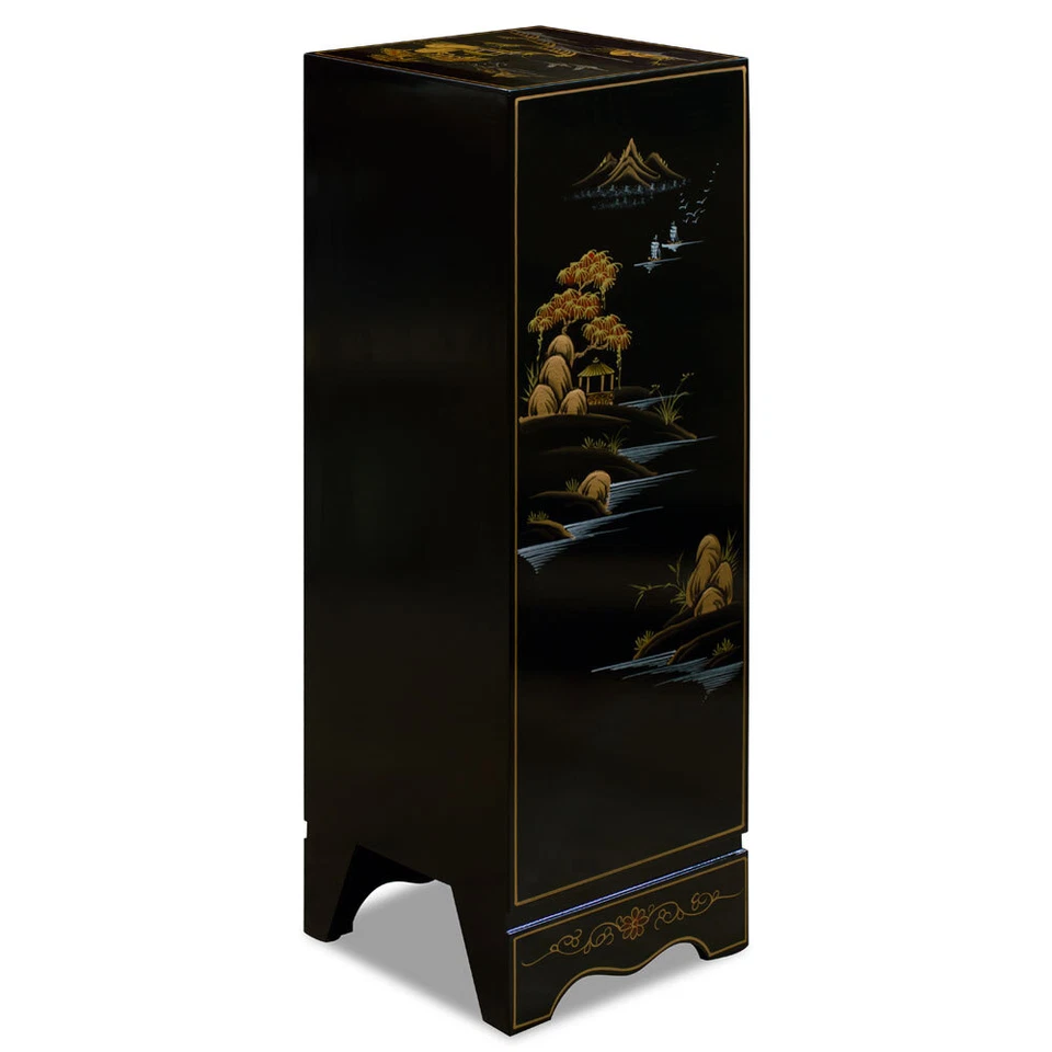 Vendedor dos EUA - Armário de pedestal chinês chinoiserie laca preta - Imagem 4 de 4
