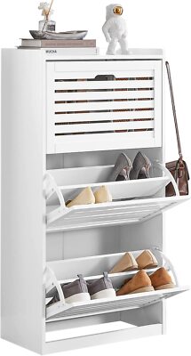 B-Waren Schuhschrank mit 3 Klappen Schuhregal mit 2 Hacken FSR108-W-bwaren