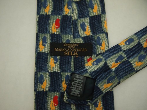 Marks Spencer St Michael Mens Necktie Tie Blue Yellow Red Checker 100% Silk 59" - Picture 3 of 4