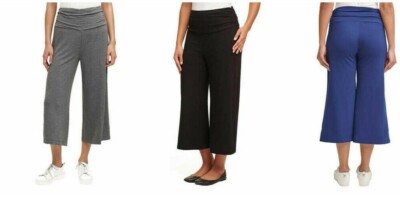 Marc NY Women's Wide Leg Pull On Pants Cropped Folded Waistband Sizes M L