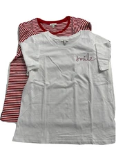 Ella Moss Ladies Flattering Fit Soft Perfect Tee 2-pack LARGE  Stripe SMILE NWOT