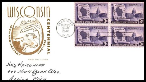 USA FDC - 1948 - Wisconsin Statehood Centennial, Scott # 957 Phoenix Insurance - Photo 1 sur 1