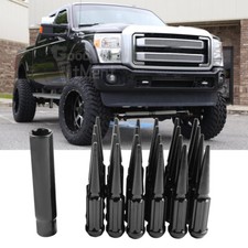 24PCS Black M14x1.5 Spike Lug Nuts Wheel 4.4" Tall + 1 Key For Ford F150 F-150