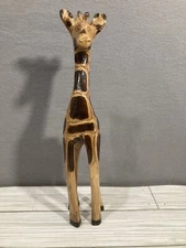 Folk Art Wood Giraffe  Hand Carved 11” Safari Animal