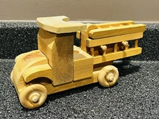 Vintage Wooden Fire Truck Toy 11” Handcrafted Fire Engine w/ Removable Ladder
