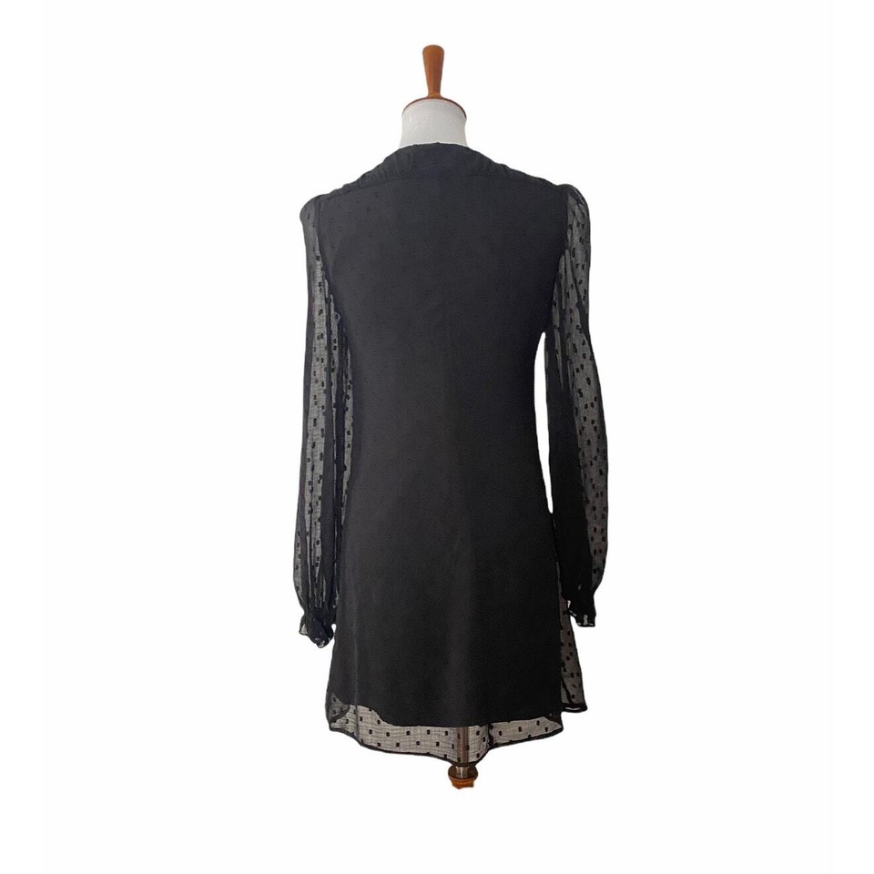 Zara Womens Sheer Sleeves V Neck Swiss Dot Dress Long Sleeve Black XS