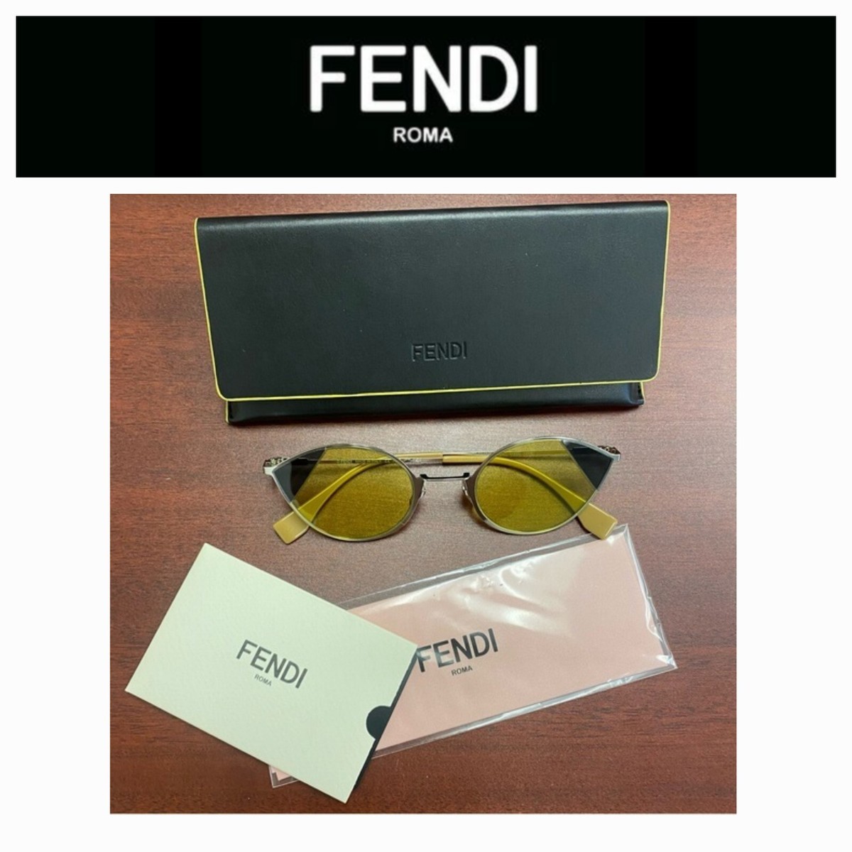 ?FENDI $435 FF0342/S B1ZHO SILVER/GREY/BEIGE YELLOW CAT EYE  display picture 3