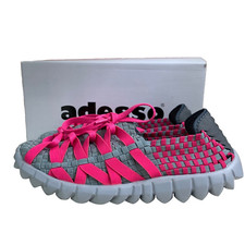 ADESSO SHOES 5 GREY NEON FUCHSIA Woven Stretchy Sneaker Trainer Flexible Fit NEW