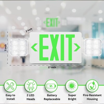 Ciata LED Exit Signs with Emergency Lights for Business, Industrial Safety, Comm