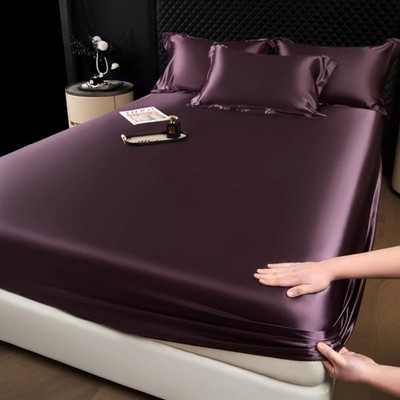Satin Spannbettlaken Weich Uni Bettlaken Elastisch Tief Spannbett Matratzenbezug Größen