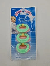Vintage 1991 Baby King Orthodontic Pacifiers NOS New 3 Pack Soft Natural Latex 