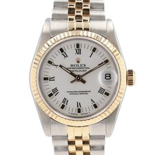 Rolex Datejust 68273 31mm Mid-Size White Roman 18KY Gold Steel Automatic Watch