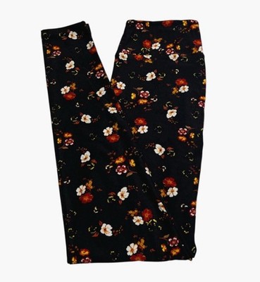 LuLaRoe Leggings OS One Size Floral BLACK ORANGE Vintage Autumn Fall Ships FAST