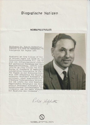 Nobelpreisträger Dr. Robert Hofstadter, orig sign Biografische Notizen
