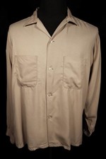 Vintage 1950's Brown Rayon Gabardine Shirt Size Large Excellent Condition