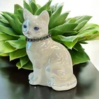 Fenton Vtg Iridescent Glass Calendar Birthstone Cat Blue Dec Sept T Deuley