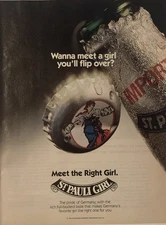 1990 St Pauli Girl Beer PRINT AD Meet a Girl You'll Flip Over VTG 90s Bottle Cap