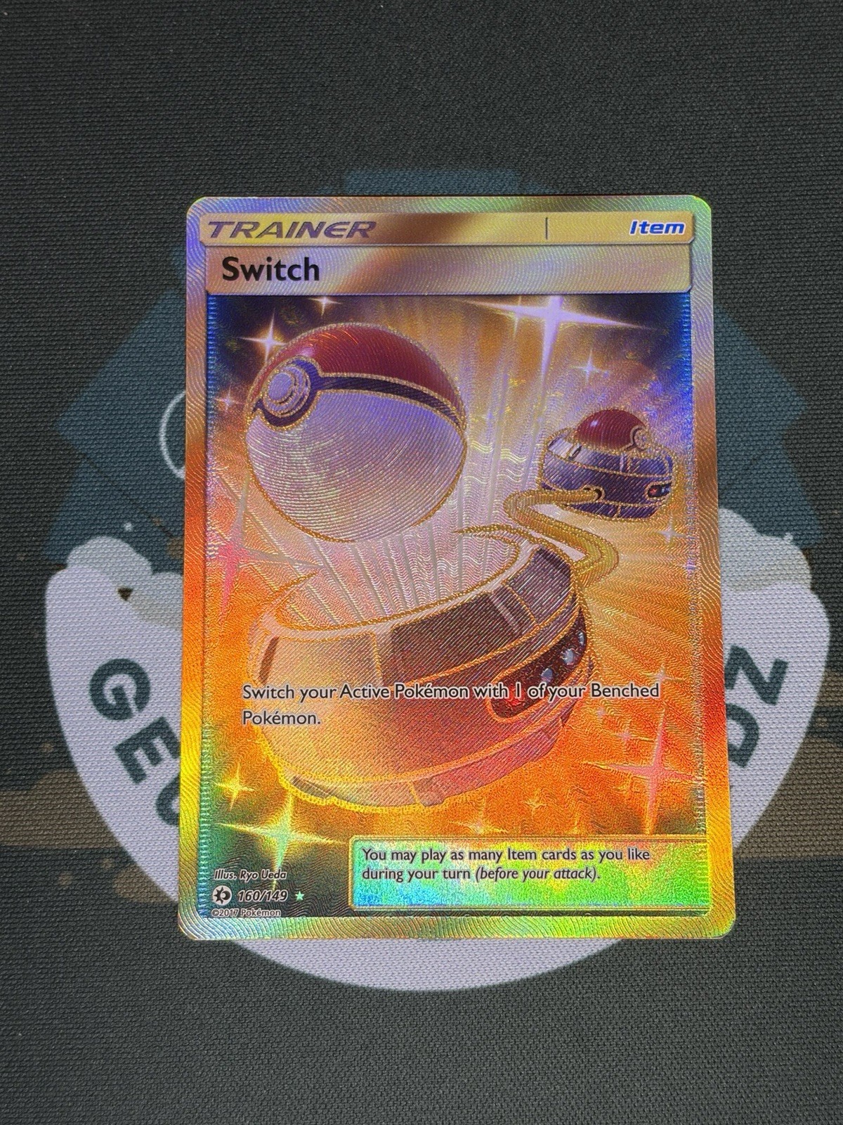 Pokemon TCG SWITCH Trainer GOLD Secret Rare Sun & Moon #160/149 LP