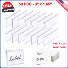 50PCS Plastic Wire Shelf Label Holders, 3"x1.65" Clear Price Tag Holder Reusable