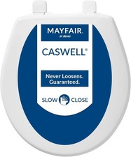 Caswell Slow-Close Round Toilet Seat - Durable Plastic, Easy to Clean - White
