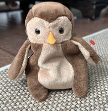 Ty Beanie Baby HOOT the Owl Brown Tan Orange Felt Beak 1995 w/Tags
