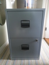 Grey Metal 2 Drawer Filing Cabinet Document File Storage Unit. Lockable with key