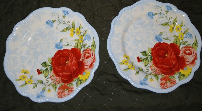 Pioneer Woman ~ Sweet Rose Pattern~ 8.5"~ Stoneware ~ Salad Plates, Two (2) Each