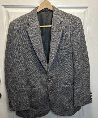 Harris Tweed Handwoven 100% Pure Scottish Wool Sportscoat Blazer Gray Vtg 40R