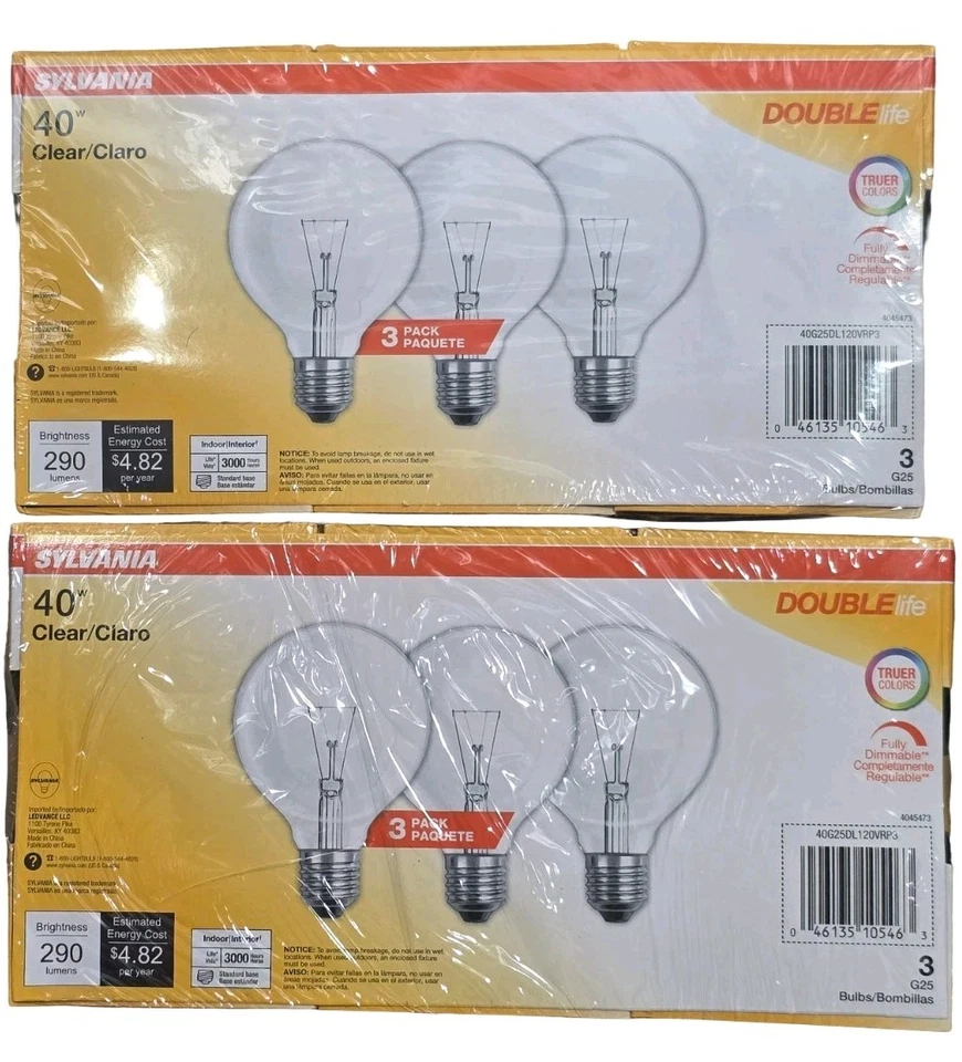 SYLVANIA G25 Globe Bulb, 40W, 2850K, 290 Lumen, Clear Bulbs, Double Life, 6-Pack - Image 2 of 4