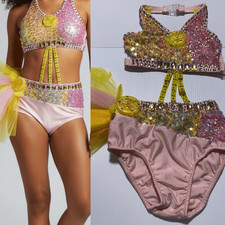 Glamour custom solo sassy dance costume pink lemonade rhinestone LC child