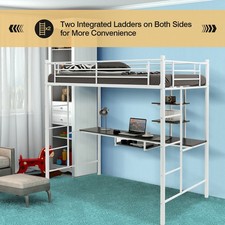 3.5FT Single Frame High Sleeper Bunk Bed Metal Loft Bed W/ Desk Storage Shelves