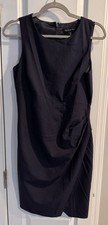 Banana Republic Wool Blend Dress 8P PETITE Navy Stretch Career Side Ruching