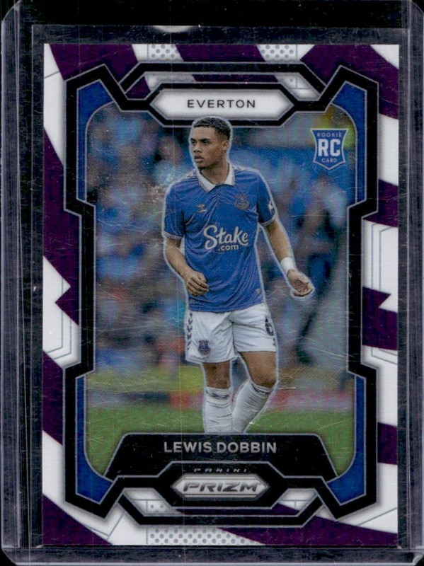 2023-24 Prizm Premier League Lewis Dobbin RC Purple and White Stripes #/92