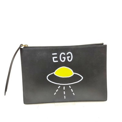 Gucci Black Leather Egg Pouch Clutch UFO Design with COA