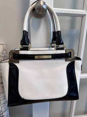 Authentic Anne Klein Colorblock Satchel Handbag - Black & White with Gold Accent