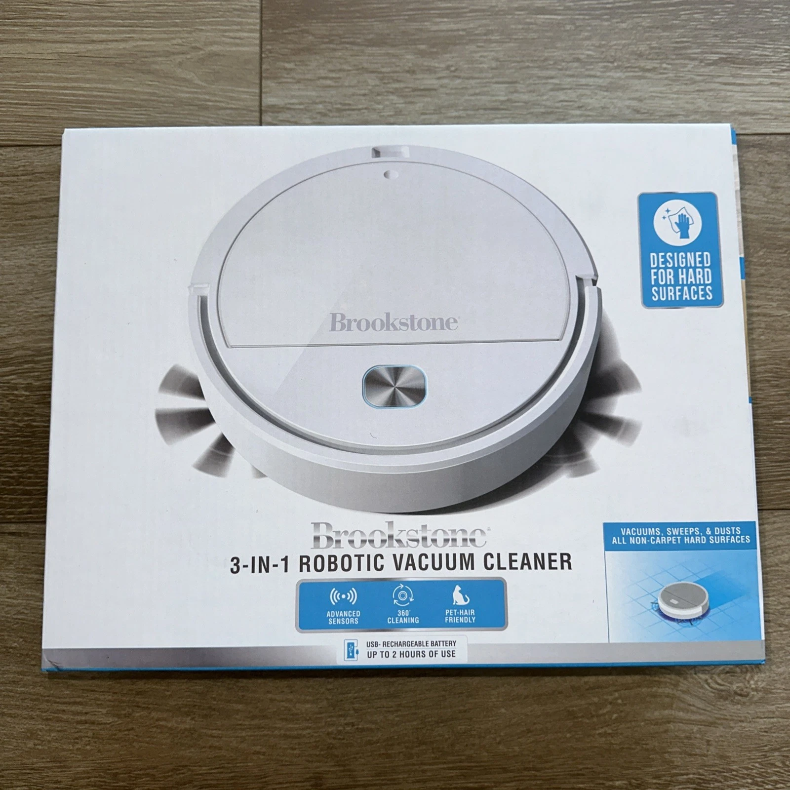 Brookstone Robotic Vacuum Cleaner 3 In 1 Designed For Hard Surfaces Sweeps NIB*